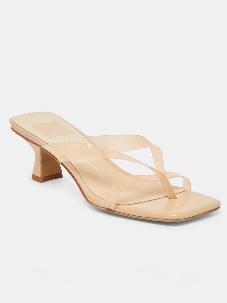 Dolce Vita Brevel Nude Vinyl Praline Jelly Pvc Clear Strap Slide Sandal Heels